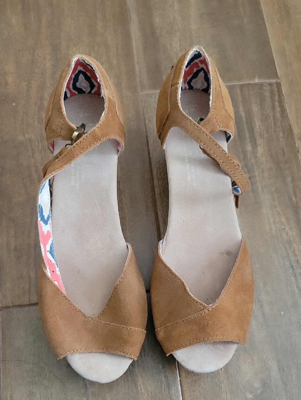 Toms Tan Suede Peep-Toe Ankle Strap Heels